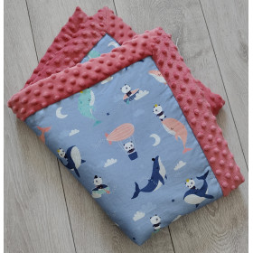 Baby blanket Whales cotton/minky 65x75 cm