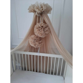 Cappucino Chiffon Crib Canopy with Pom-Poms