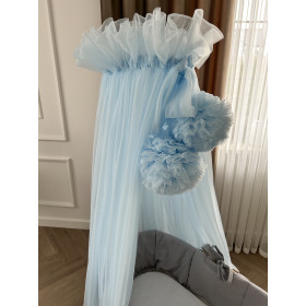 Blue Chiffon Crib Canopy with Pom-Poms