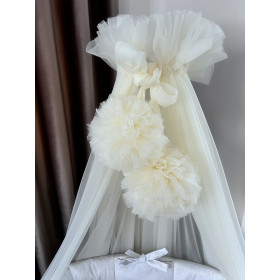 Ecru Chiffon Crib Canopy with Pom-Poms