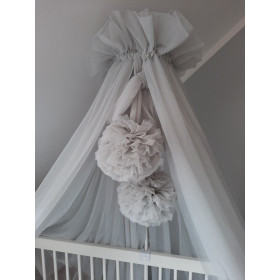 Light Grey Chiffon Crib Canopy with Pom-Poms