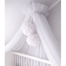 White Chiffon Crib Canopy with Pom-Poms