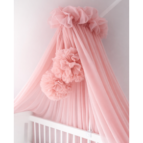 Dusty Pink Chiffon Crib Canopy with Pom-Poms