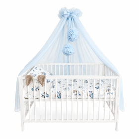 Blue Chiffon Crib Canopy with Pom-Poms