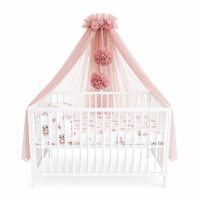 Dusty Pink Chiffon Crib Canopy with Pom-Poms