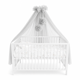 Light Grey Chiffon Crib Canopy with Pom-Poms
