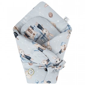 Bawełniany Becik Rożek wiązany niemowlęcy Królik Astronom 74x74 cm